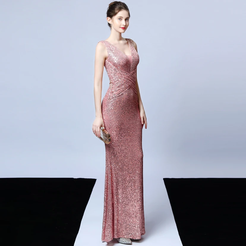 Robe de soirée élégante et longue sans manches à sequins Aura Queen, style banquet, coupe sirène. view 15