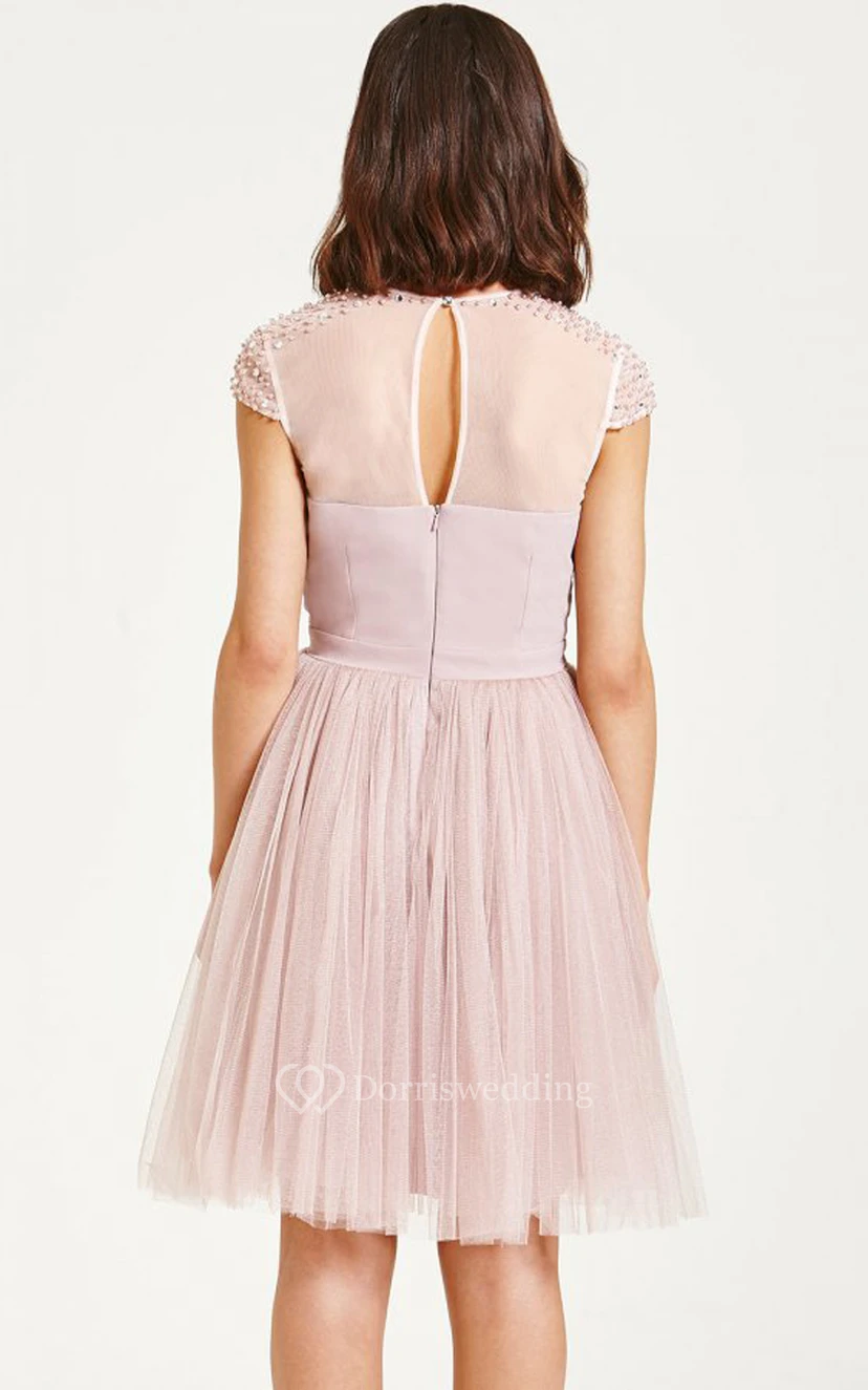 Beaded Illusion Neckline Dress With Back Keyhole view 2