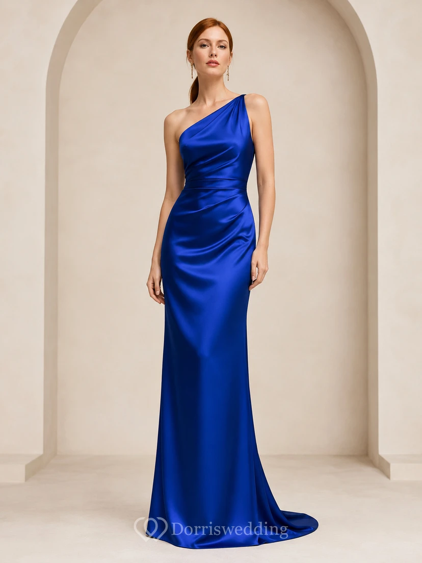 Royal Blue One Shoulder Satin Mermaid Formal Dress