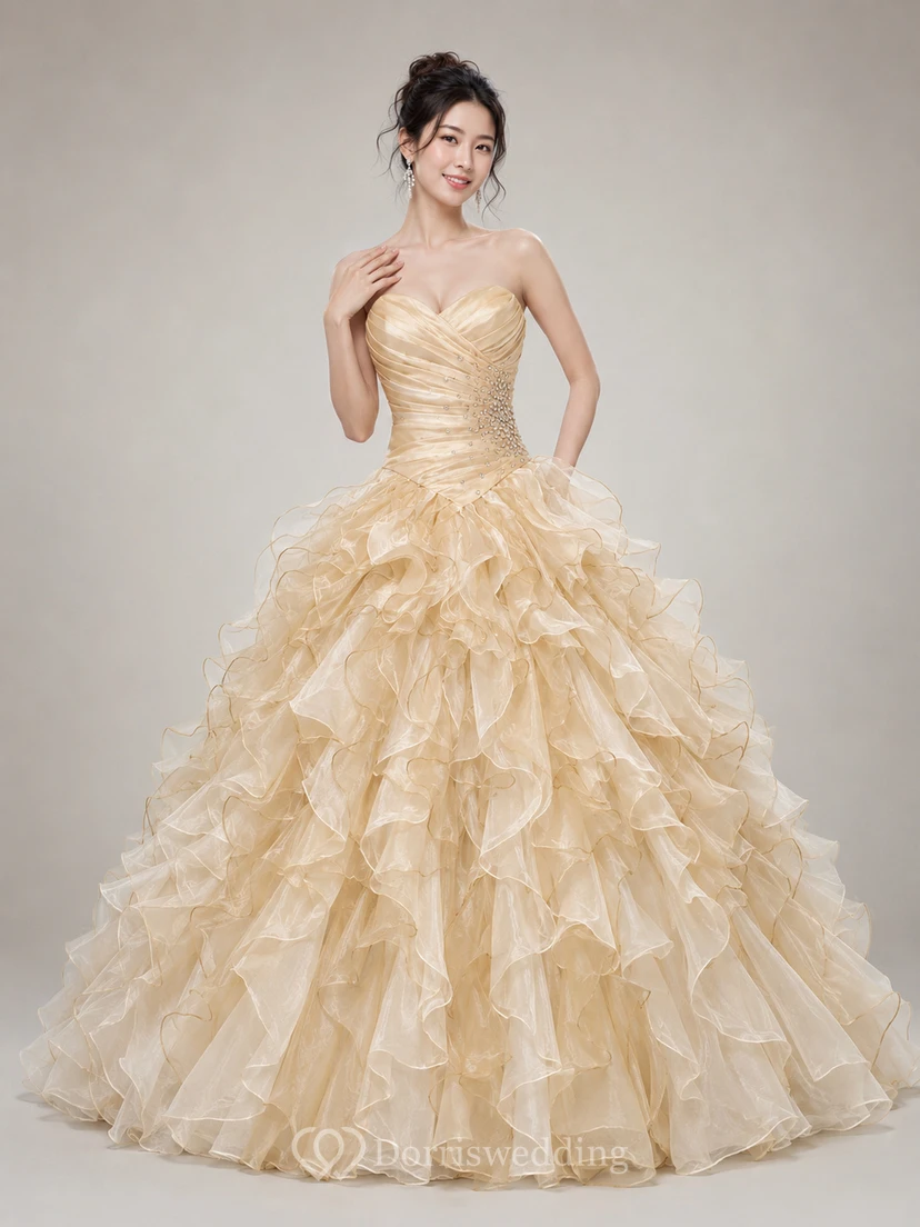 Dreaming Sweetheart Ruched Ball Gown With Cascading Ruffles and Rhinestones view 6