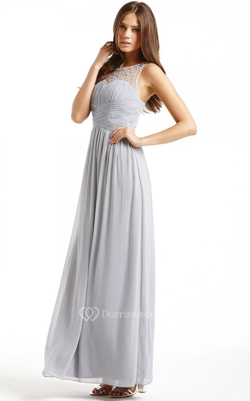 Scoop Neckline Modest A-Line Gown With Squared Back view 17
