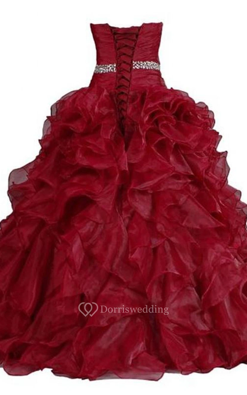 Ball Gown Floor-Length Straps Sleeveless Bell Pleats Beading Corset Back Straps Lace Organza Dress view 2