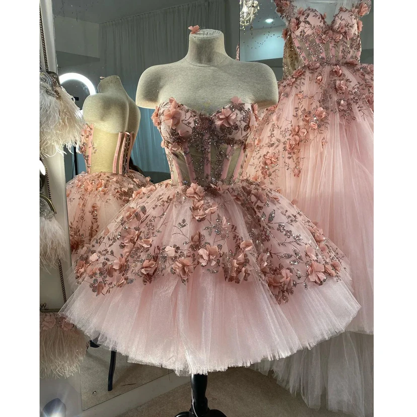 Robe de bal rose brodée, mini-robe view 6