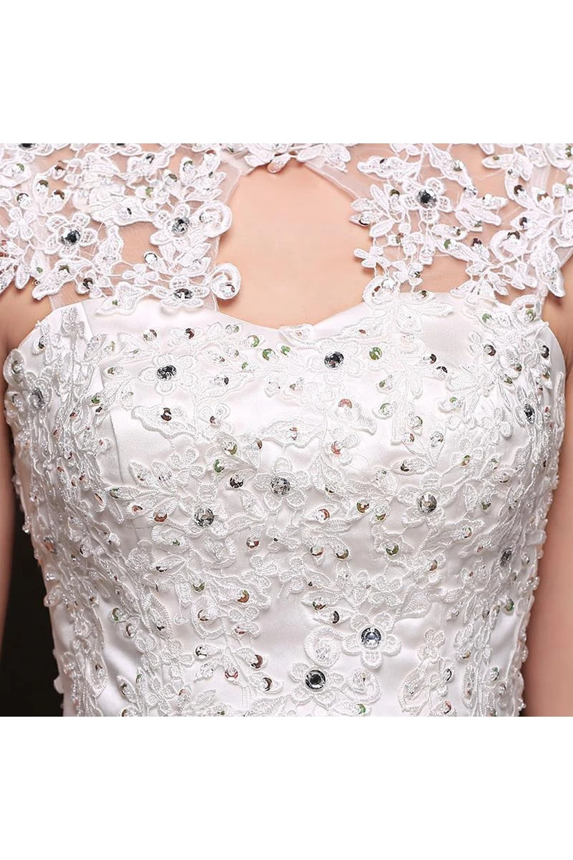 Gorgeous High Neck Cap Sleeve Wedding Dresses Ball Gown With Lace Appliques view 3