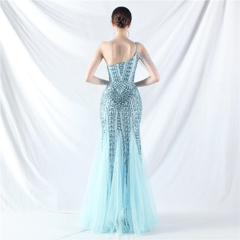 Robe de soirée haut de gamme ornée de perles de positionnement, de fleurs et de broderies en tulle. view 97