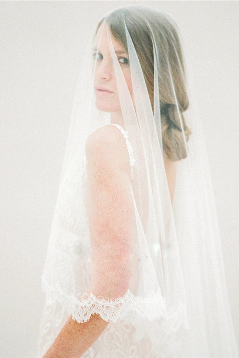 Soft Tulle Bride Veil with Lace Applique 