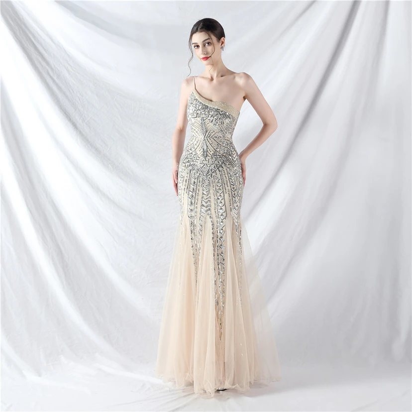 Crafted Beaded Positioning Flower Beads Splicing Mesh Gauze High-End Evening Dress view 88