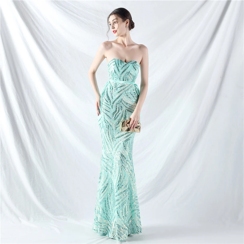 Vestido de noche con tirantes, top tipo tubo y lentejuelas apiladas encriptadas, con método de doble atado de cuerda. view 64