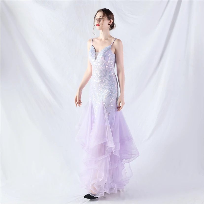 Vestido de actuación para celebración de baile caliente con cuentas de flores y posicionamiento de red rígida. view 48