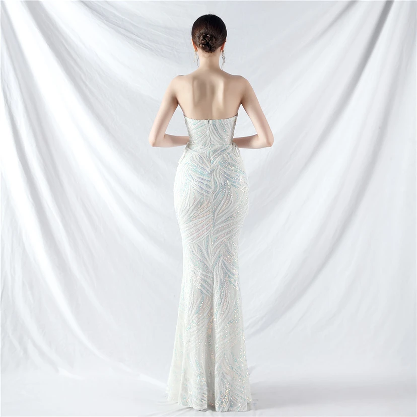 Vestido de noche con tirantes, top tipo tubo y lentejuelas apiladas encriptadas, con método de doble atado de cuerda. view 45