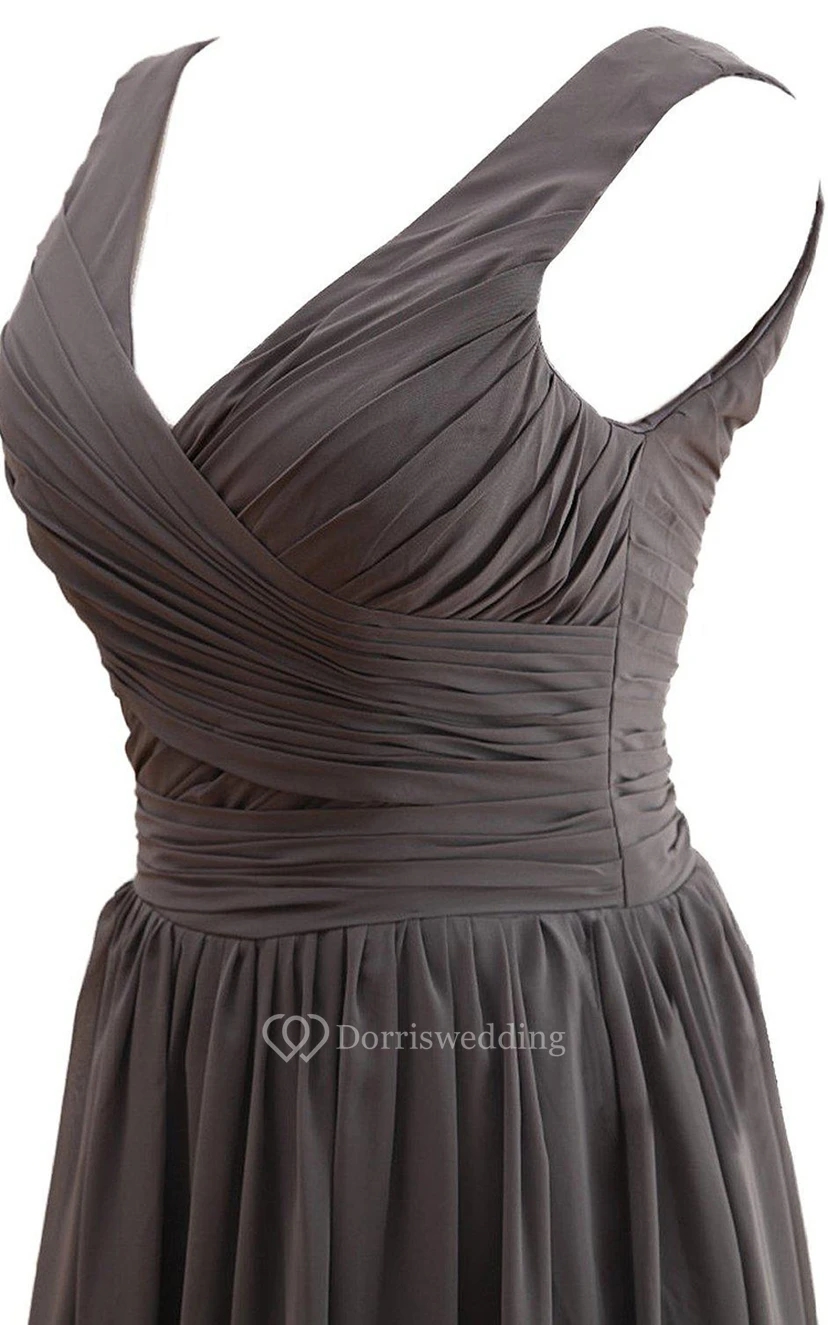 Sleeveless V-neck Long Chiffon Gown With Pleats view 4