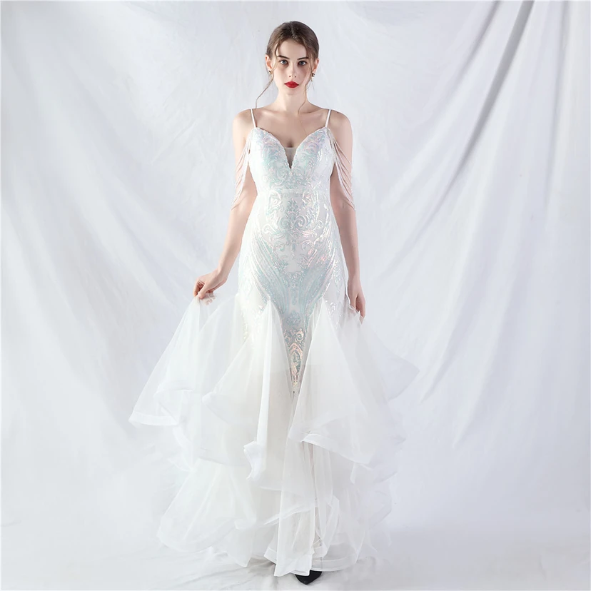 Handgefertigte Perlen, festes Netz, Positionierungsblumenperlen, Spleißnetz, heißes Tanz-Feier-Performance-Kleid view 11