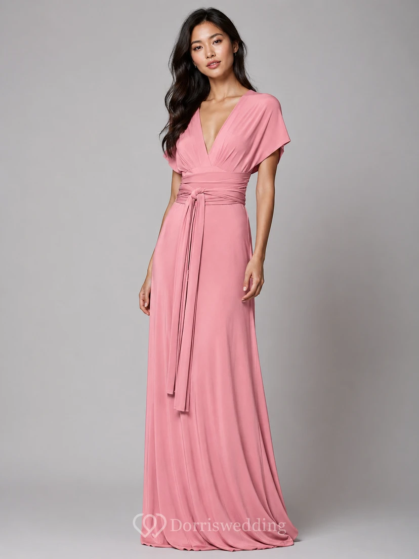 Robe de demoiselle d'honneur élégante d'inspiration grecque avec ceinture à nouer view 6
