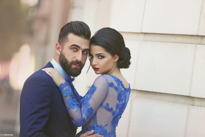 Zartes, ruyalblaues Applikations-Abendkleid mit langen Ärmeln view 8