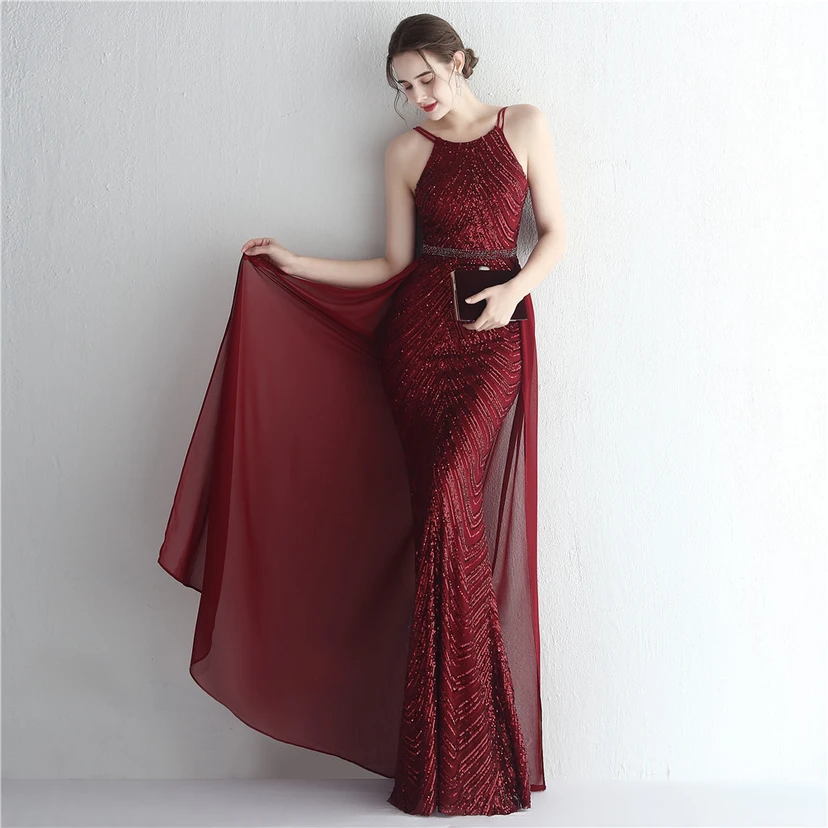 Paillettenbesetzter Chiffonrock mit Blumenmuster, handgefertigt mit Perlen und Neckholder-Ausschnitt, elegant und kühl, perfekt für festliche Anlässe. view 48