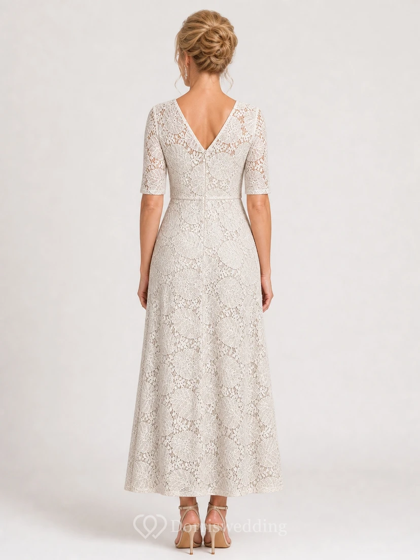 Genteel Modest Older Brides Lace A-Line Ankle-length Bateau Half-Sleeve Mother Dress view 2
