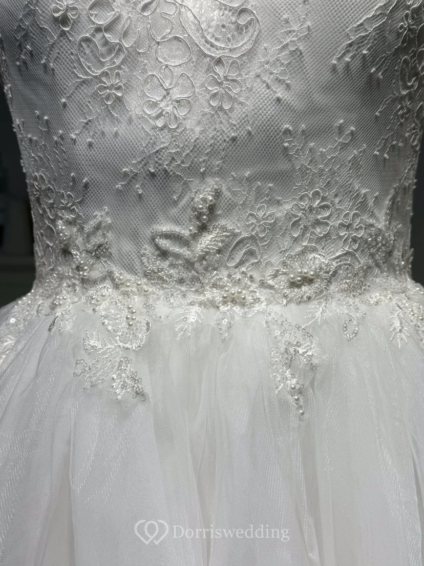 Modest Cap Scoop A-line Country Lace A-line Wedding Gown view 4