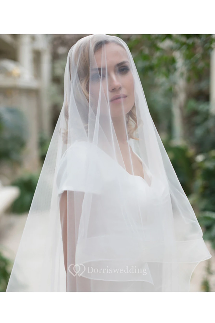 Simple Long Trailing Soft Tulle Wedding Veil view 3