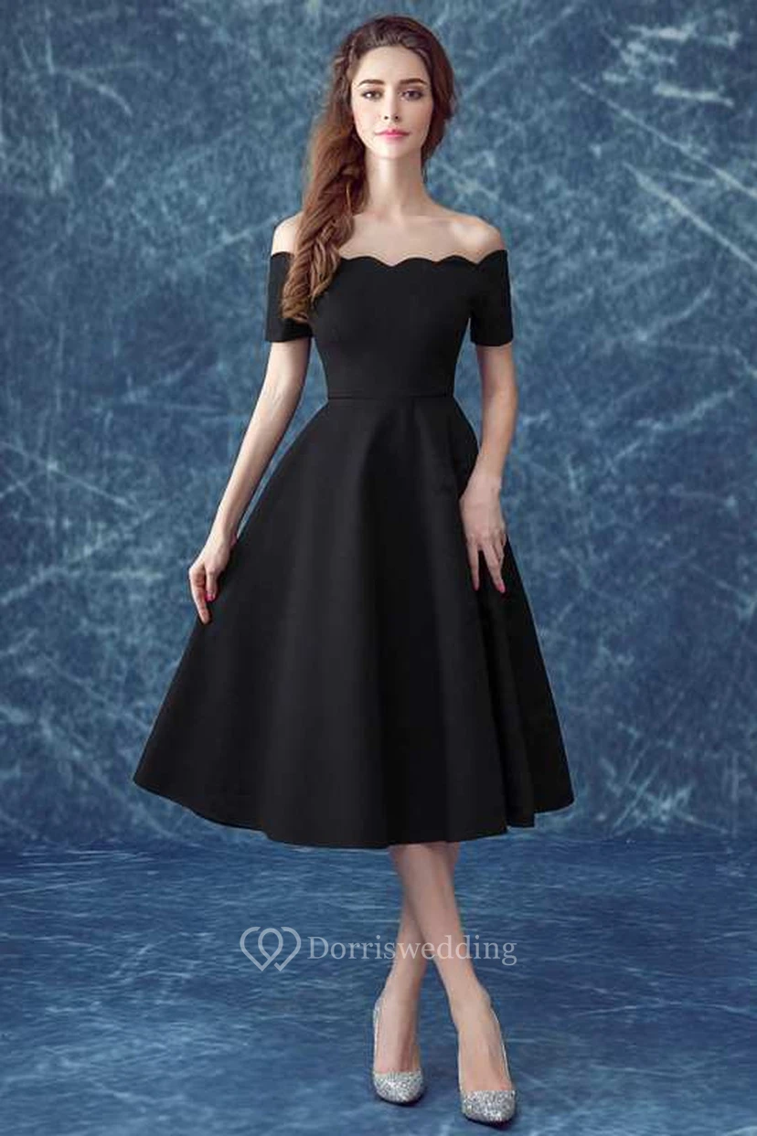 Off The Shoulder Short Sleeve A-line Pleated Short Spandex Dress