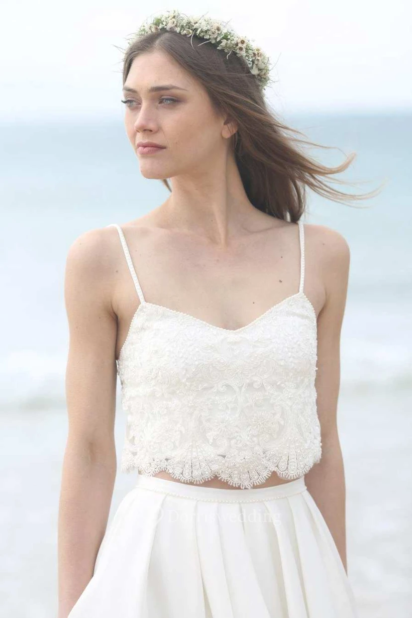 Chiffon Tulle Sequins Pleats Lace Wedding Dress view 2