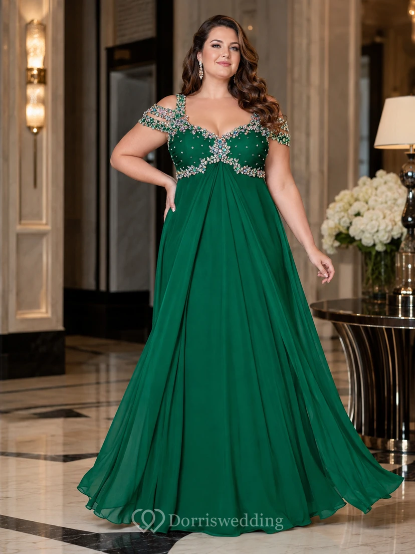 Chiffon-Maxikleid mit Perlenbesatz und Empire-Taille view 4