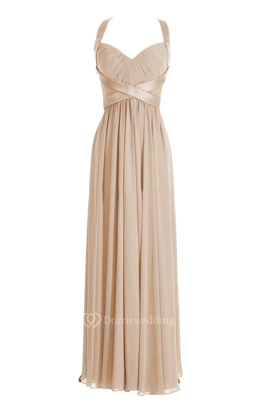 Halter Pleated Chiffon A-line Gown With Deep-v Back view 6