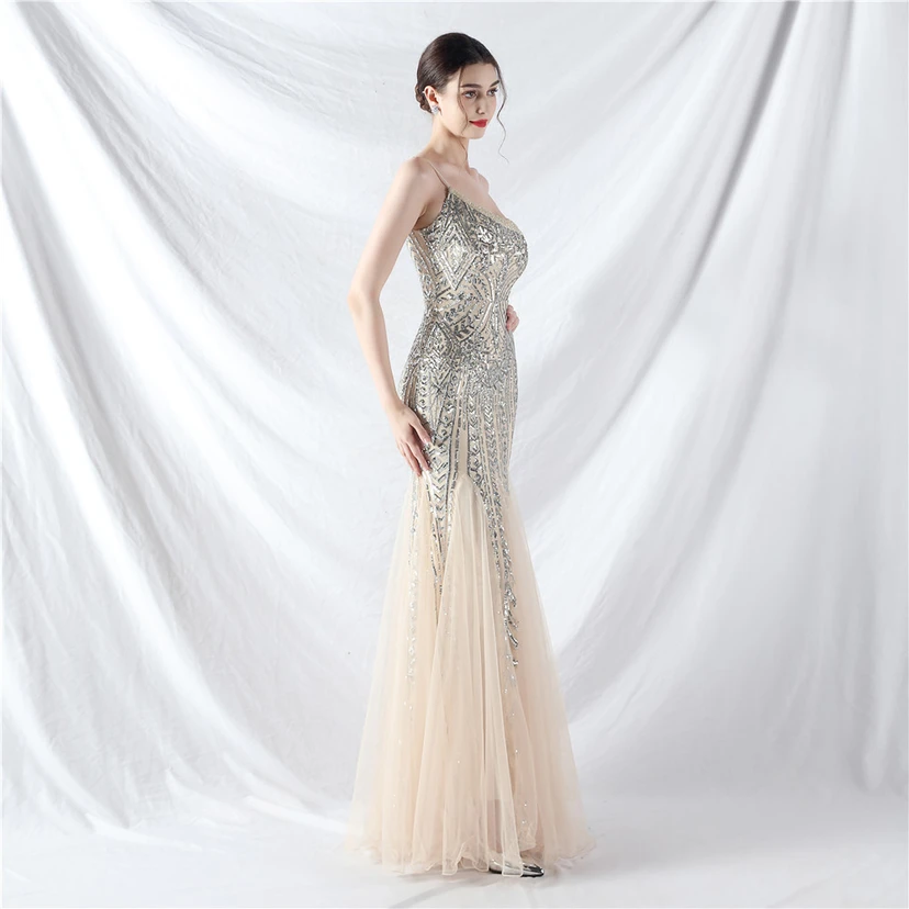 Crafted Beaded Positioning Flower Beads Splicing Mesh Gauze High-End Evening Dress view 90