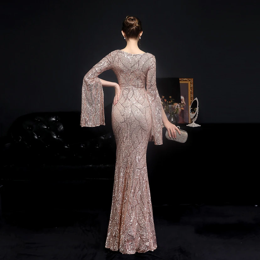 Robe de soirée élégante à sequins, longue, cintrée et sirène, idéale pour les réceptions et les célébrités. view 38