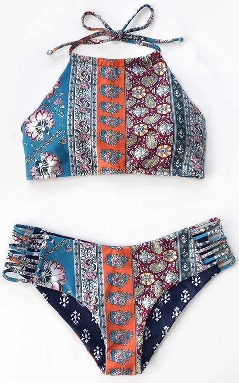 Floral Print Halter Bikini Set