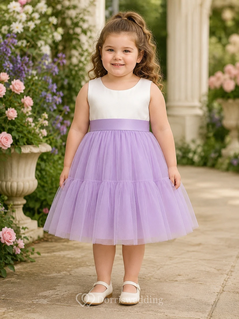 Scoop-neck Sleeveless Empire A-line Two-Tone Flowergirl Dress view 4