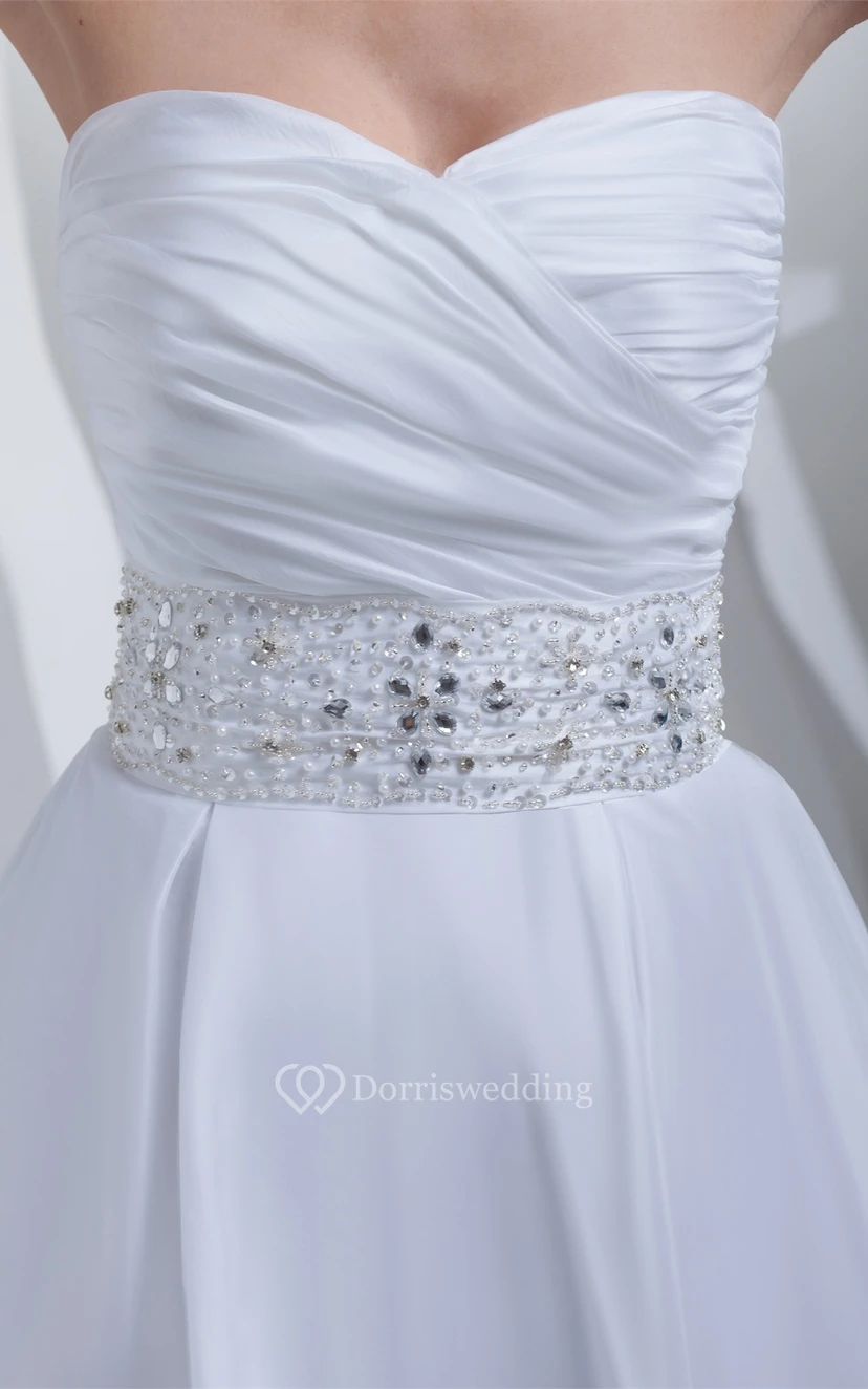 Sweetheart A-Line Tea-Length Jeweled Waist and Dress With Ruching view 5