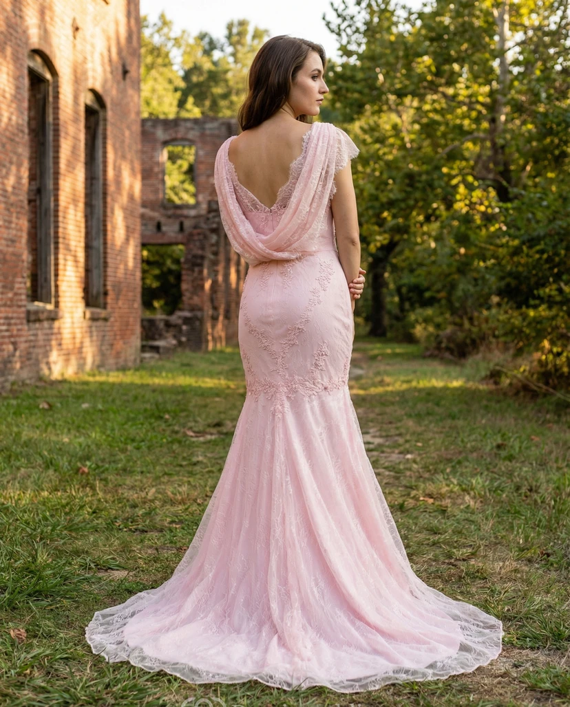 Robe sirène en dentelle dos nu avec traîne. view 2