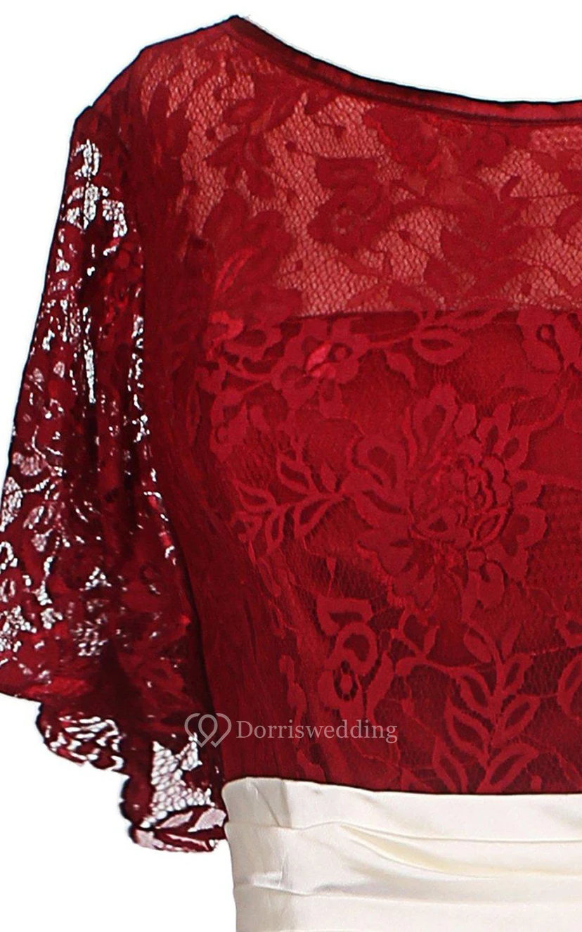 Half-sleeved A-line Lace Dress With Ruched Waist view 5