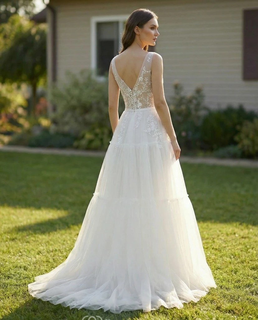 Sleeveless Lace & Tulle Ball Gown Wedding Dress view 2