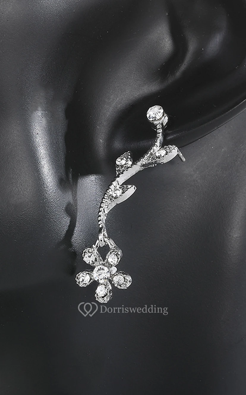Elegant Flower Design Rhinestone Necklace and Earrings Jewelry Set view 3