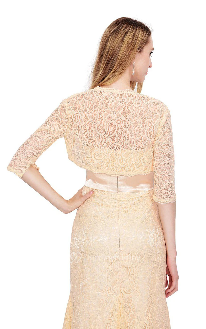 Trägerloses langes Spitzenkleid mit passender Jacke view 6