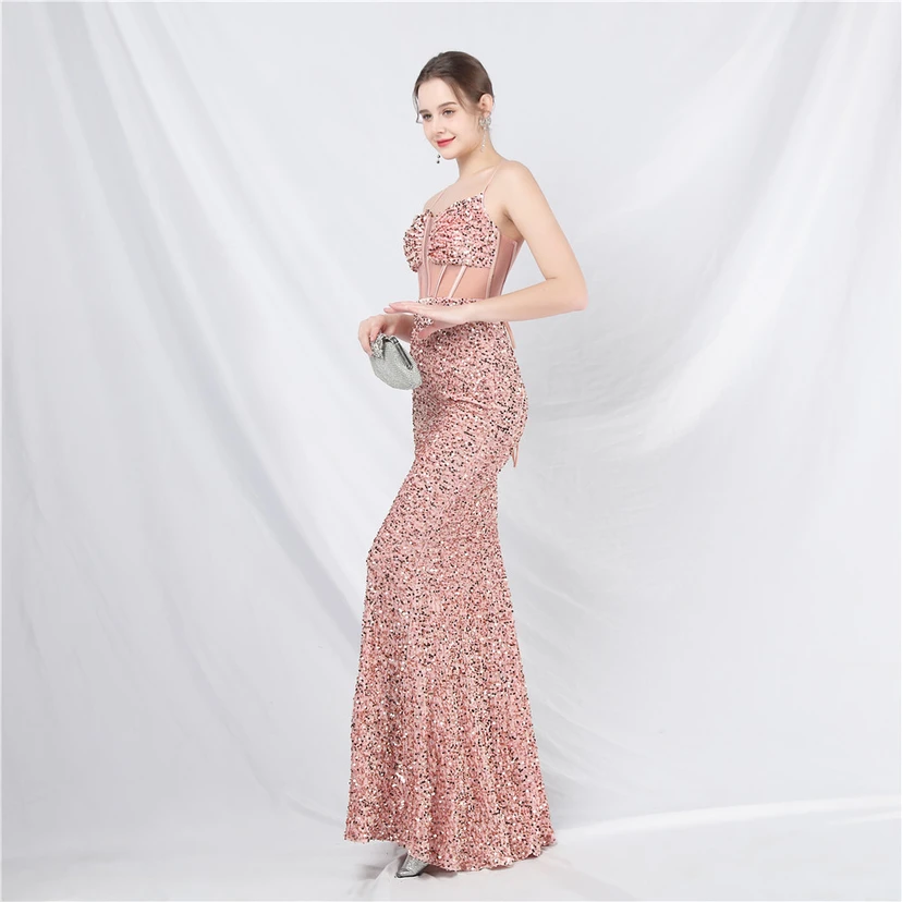 Palace Style Heavy Fishbone Waist Mesh Sequined High-End Evening Dress view 20