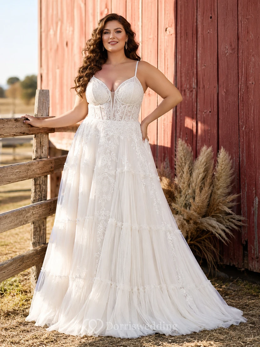 Plus Size Spaghetti Strap Corset Barn Wedding Dress