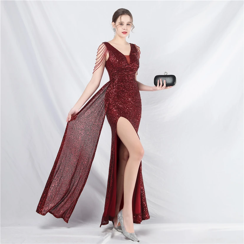 Cross-Border Dress Crafted Custom-Made Beaded Sequined Long Evening Dress view 6