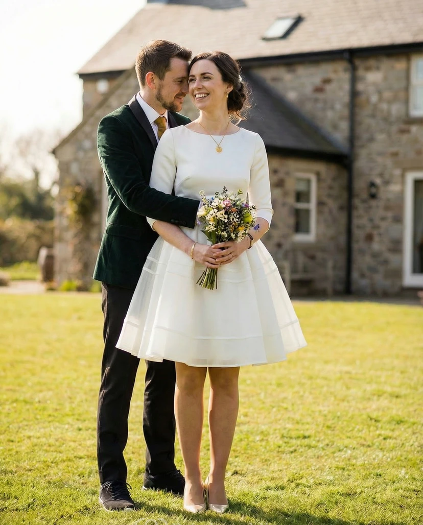 Plus Size Short Civil Wedding Dress with Sleeves view 3