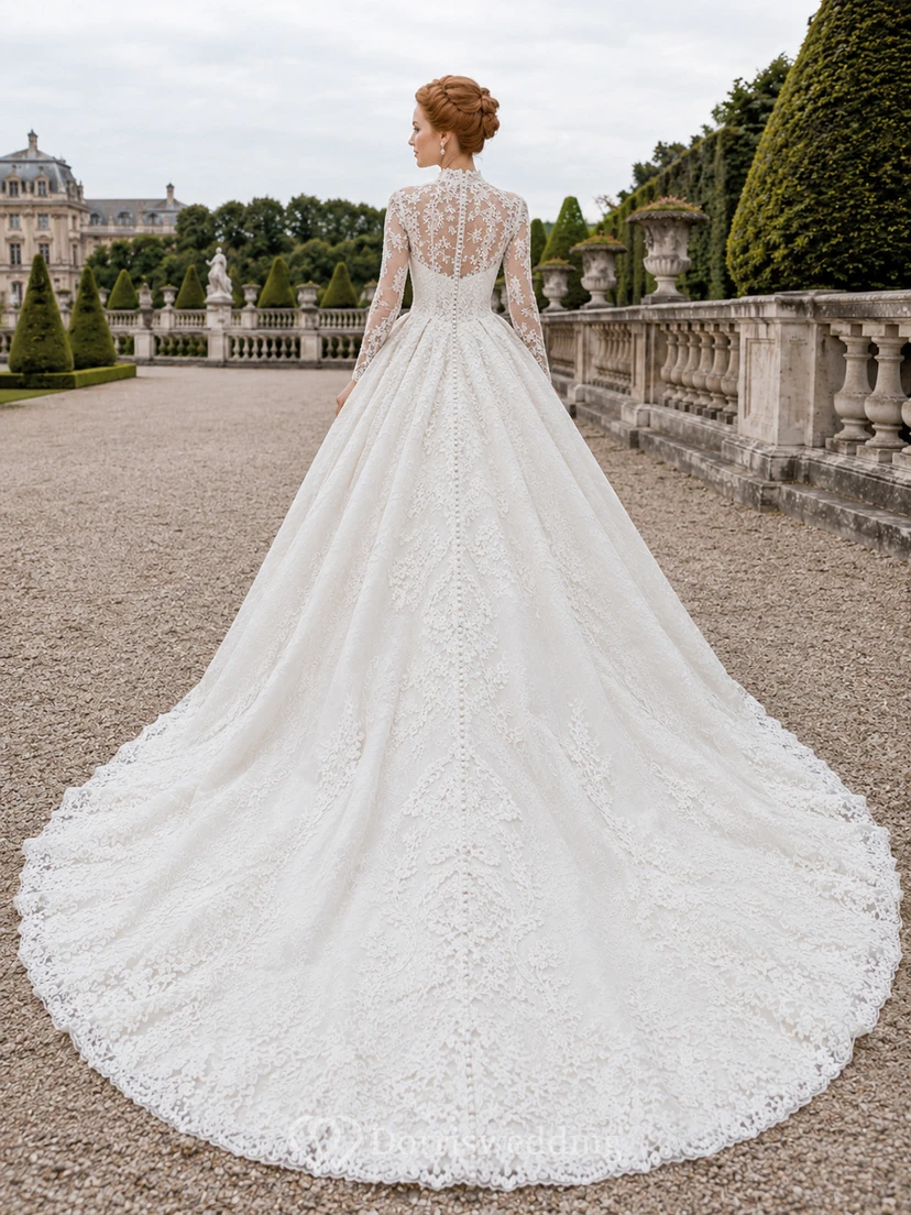 Robe de mariée en satin, robe de bal bustier avec traîne chapelle view 2