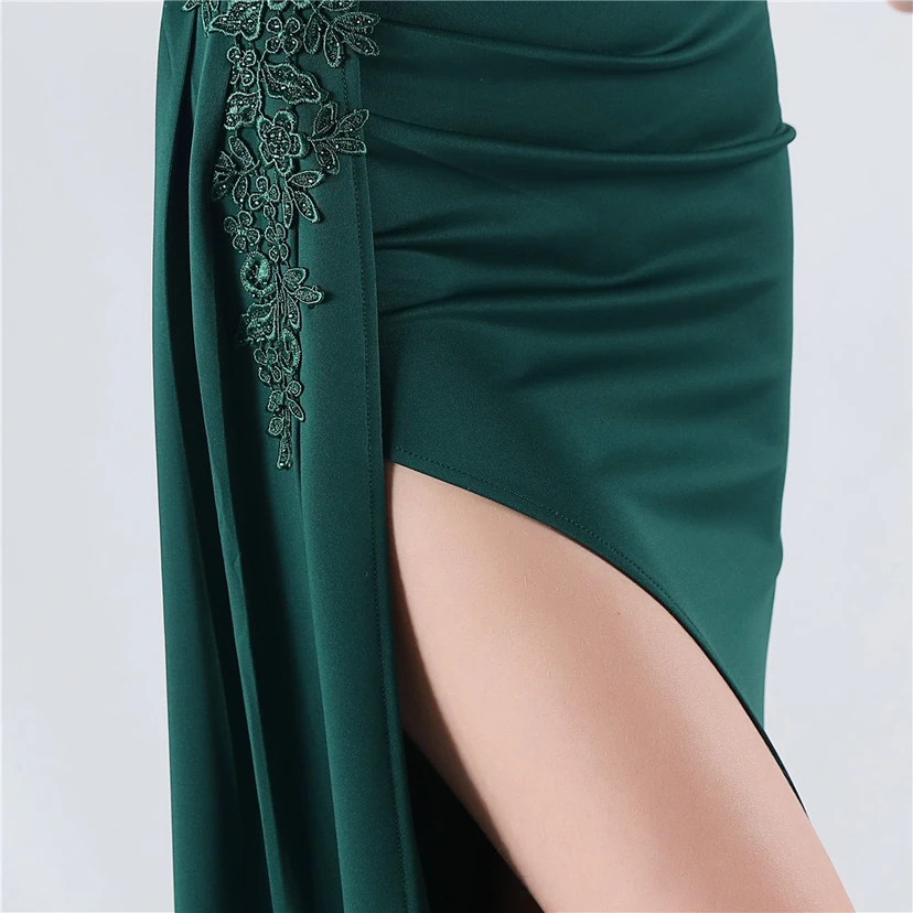 Schweres, mit Diamanten und Blumen besetztes, tailliertes Abendkleid aus Satin mit Fischgrätmuster und Perlenbesatz für Jahrestreffen und Hochzeiten view 10