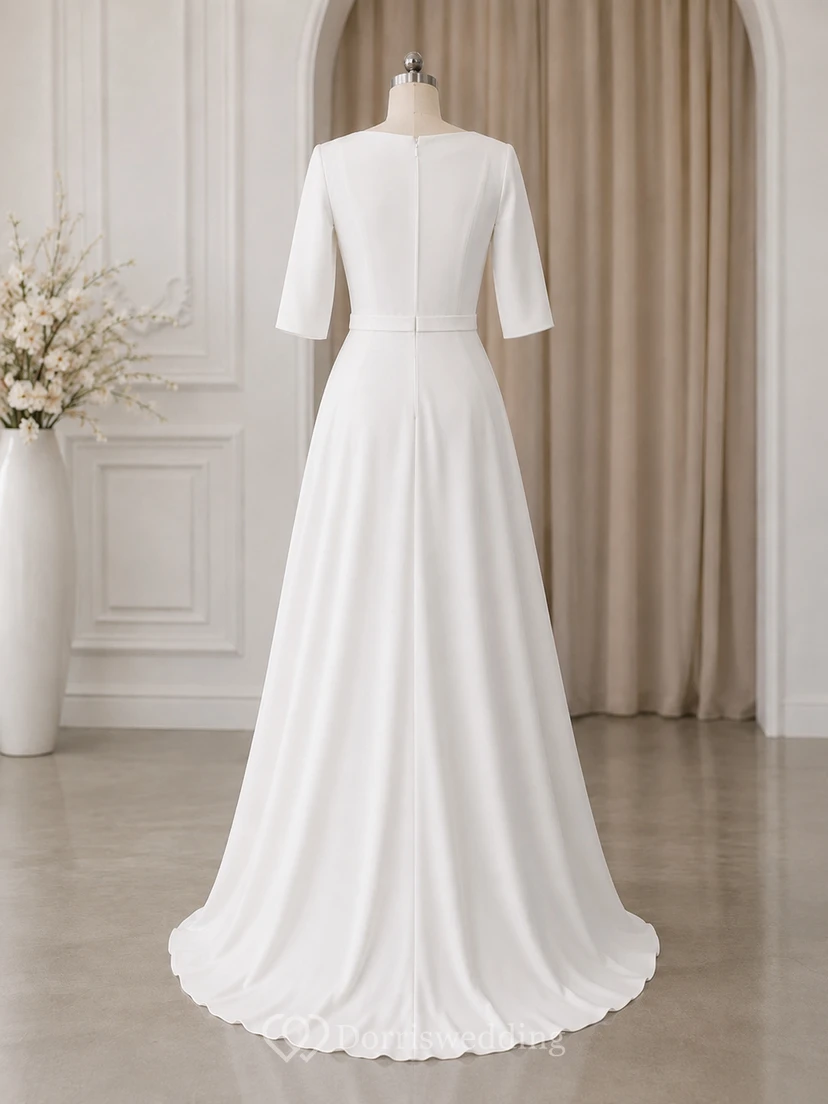 Simple Modest Half-sleeve Scoop-neck Casual Wedding Dress view 8