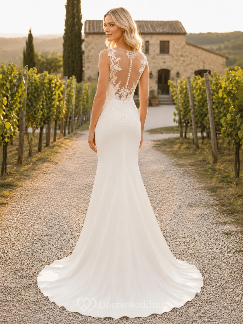 Elegant Illusion Lace Abito Sposa Mermaid Bateau Sleeveless Sweep Train view 2