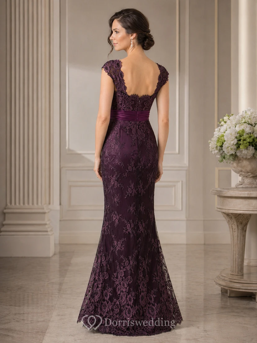 Cap-Sleeved Mother Of The Bride Dress With Appliques And Square Back view 2