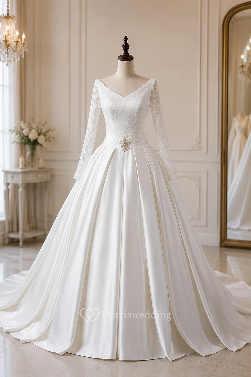 A-Linien-Ballkleid, Teelänge, V-Ausschnitt, lange Ärmel, Perlenbesatz, Jacke aus Chiffon, Tüll, Spitze, Pailletten, Organza, Satin view 7
