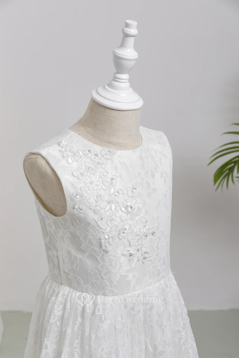 First Communion White Lace Long Layered Flowergirl Dress view 6