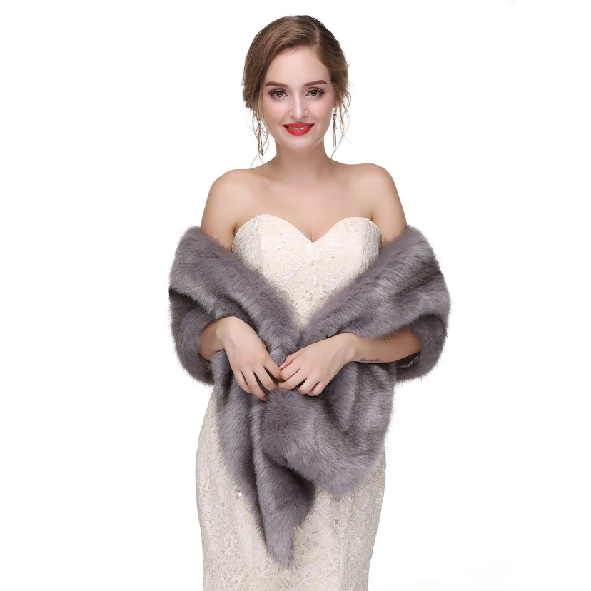 Bridal Winter Warm Wool Cape Fur Wedding Dress Fox Fur Waistcoat view 29