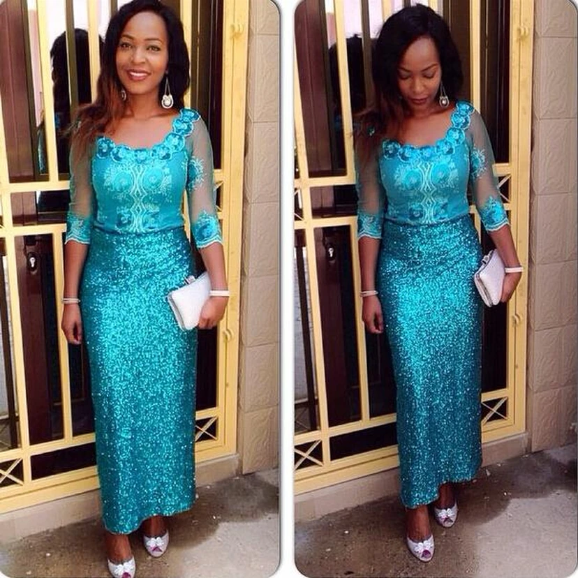 Glamorous Sequins Half Sleeve Evening Dress Floor Length