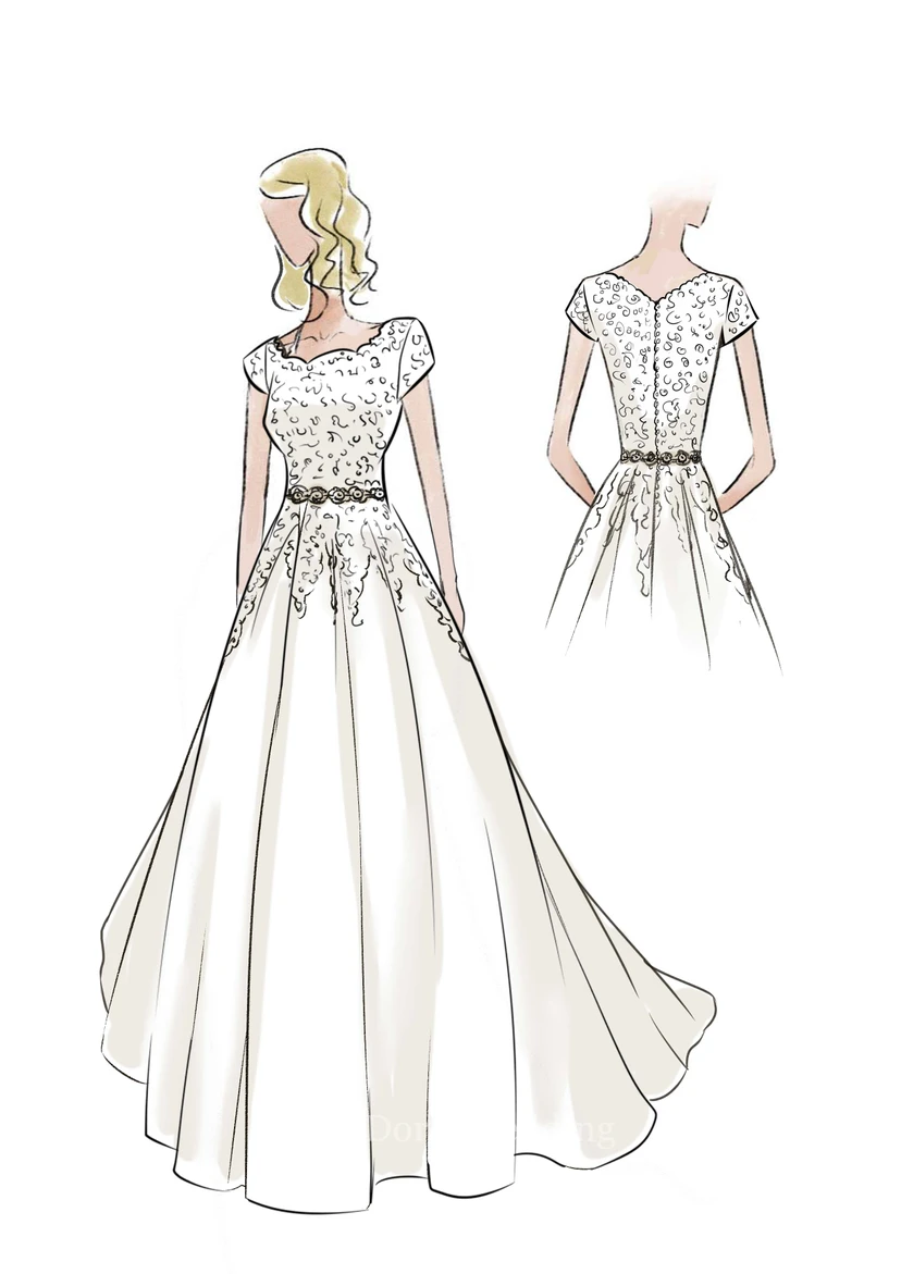 Robe de mariée princesse en dentelle et tulle avec ceinture scintillante et appliques view 3